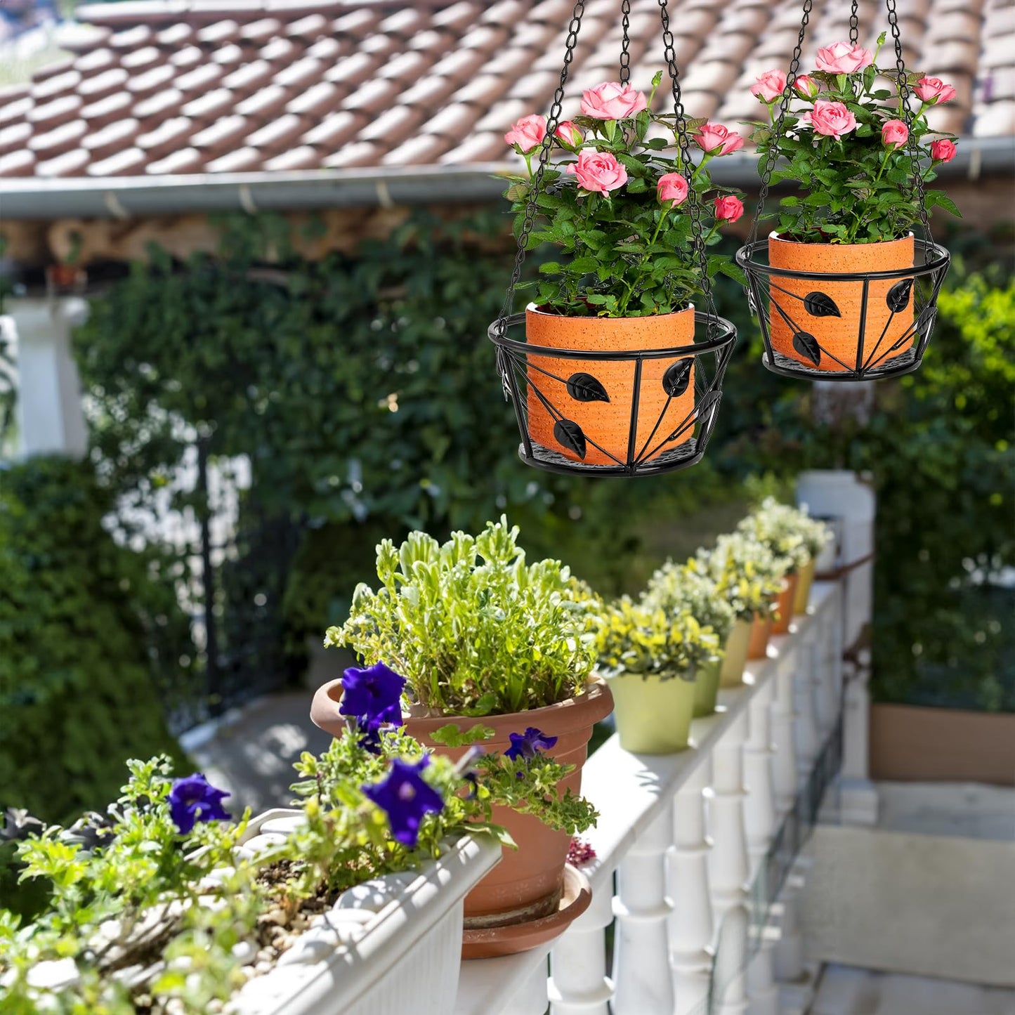 Goaste 2 Pack Metal Plant Hanger, Hanging Plant Holder with Ceiling Hook, Modern Plant Hanging Basket, Decorative Planter Flower Pots Shelf for Indoor Outdoor Use, Home Decor