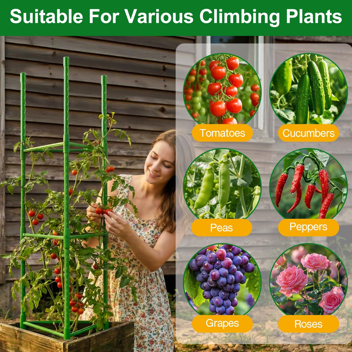 WAENLIR 3 Pack Tomato Cages for Garden, Up to 51 Inch Tomato Trellis for Raised Garden Bed, Plant Stakes for Pots, Durable Tomato Plant Support Garden Stakes for Climbing Plants