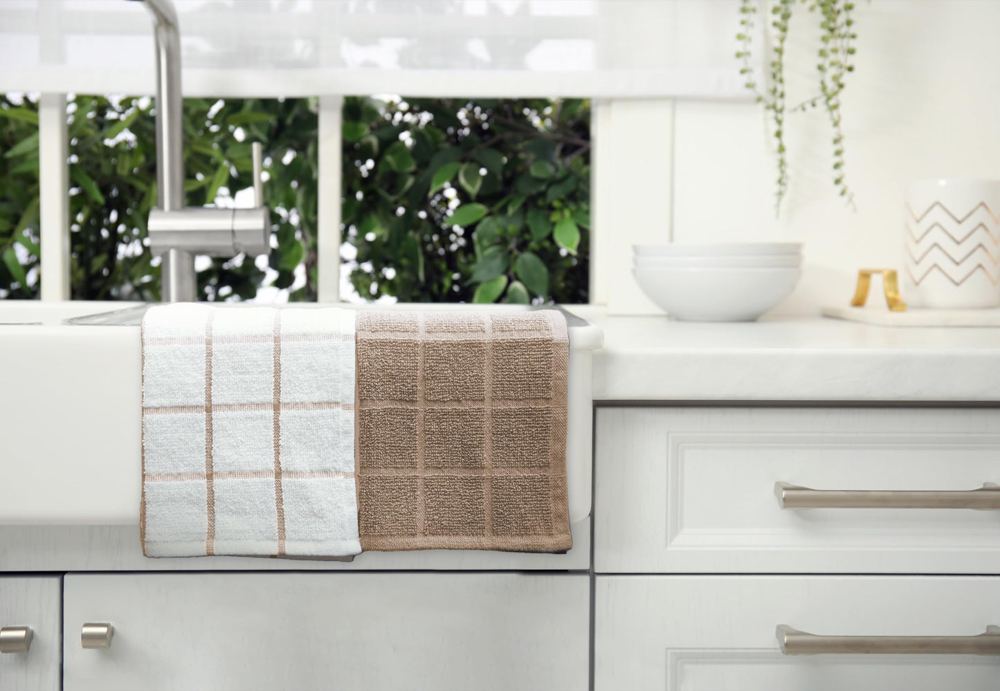 Mellow Buff 100% Cotton Terry Dish Cloth & Dish Towel, 6 Pack, Super Soft and Absorbent Kitchen Towels, Perfect for Kitchen Cleaning and Dish Washing (TAN 6 Pack)