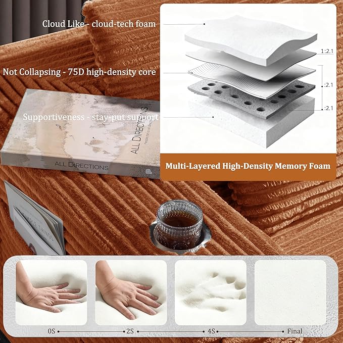 138" Cloud Sectional Couch, Comfort U Shaped Sofa