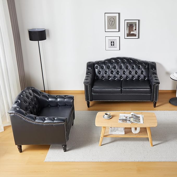 LEVNARY Chesterfield Chair Leather, Upholstered Sofa Chair