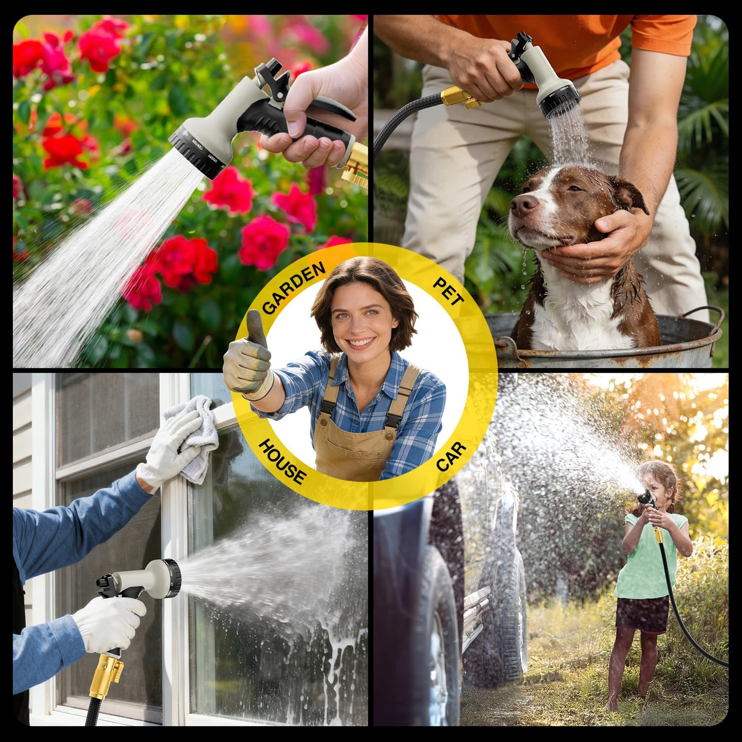 Garden Hose 25 ft Non-Expandable, Flexible Water Hose, Lightweight Hose with 10-Function Nozzle for Yard, Portable, Leak Proof, All-Weather Water Pipe for Outdoor, Car Wash, RV, Lawn
