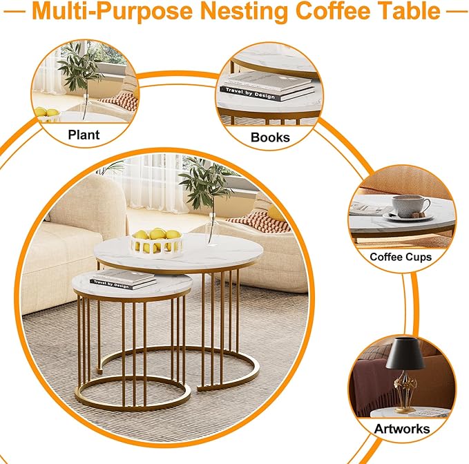 Garden 4 you Coffee Table Faux Marble Nesting Table