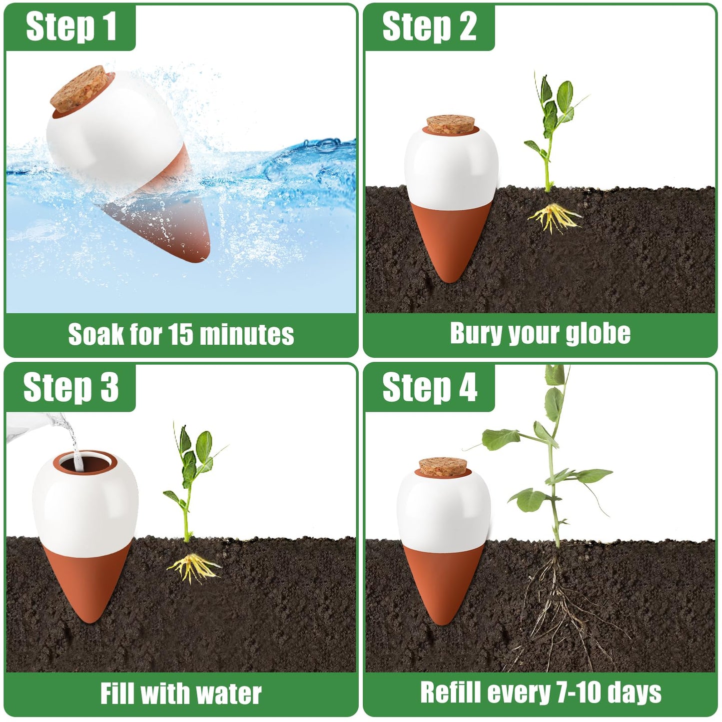 Terracotta Watering Spikes, 4 Pack Ollas Self Watering Globes, Slow Release Self Watering Planter Insert, Plant Watering Globes for Indoor and Outdoor Plants