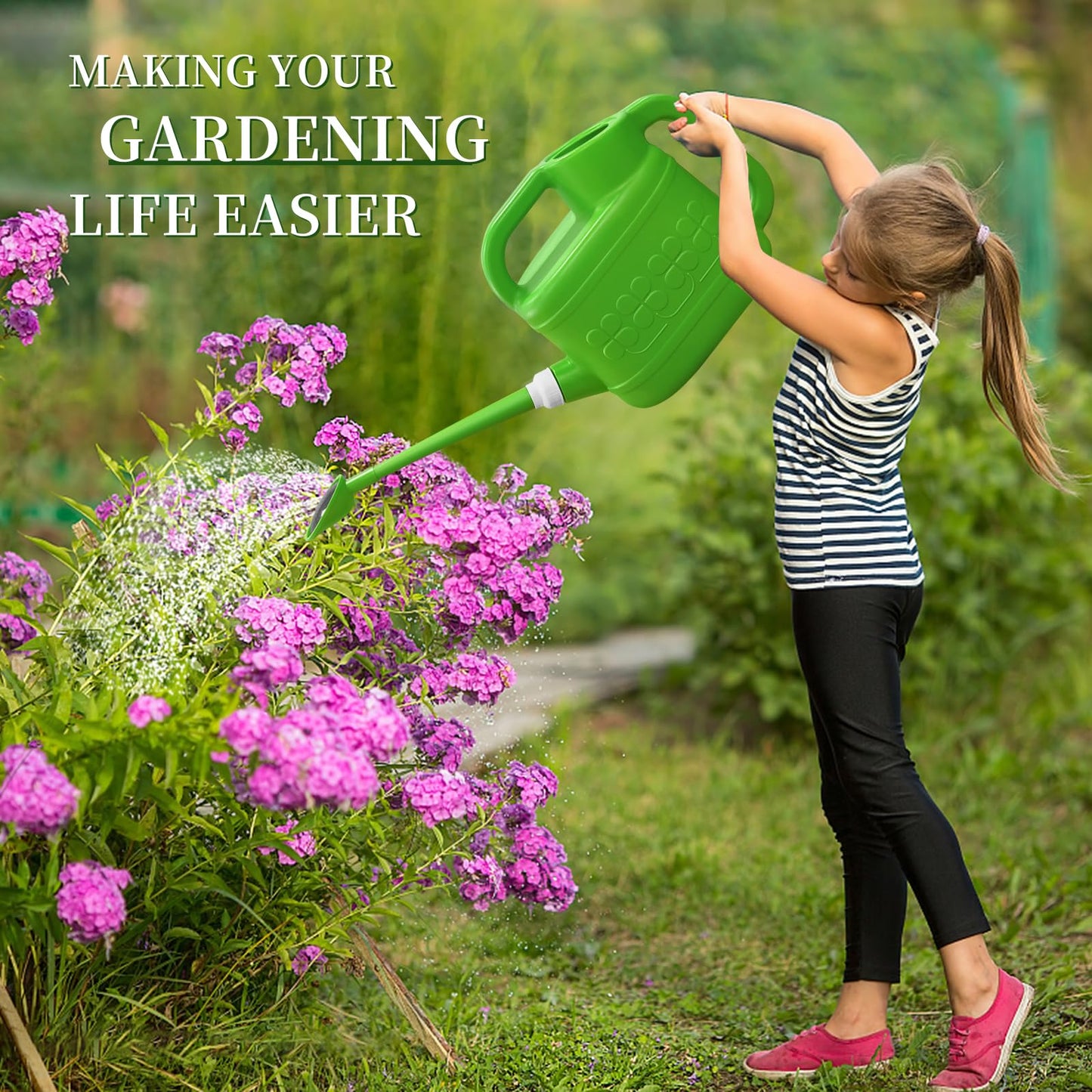 2 Gallon Watering Can for Outdoor Plants, Modern Watering Cans for House Plant Garden Flower, Plastic Watering Cans with Removable Nozzle and Long Spout
