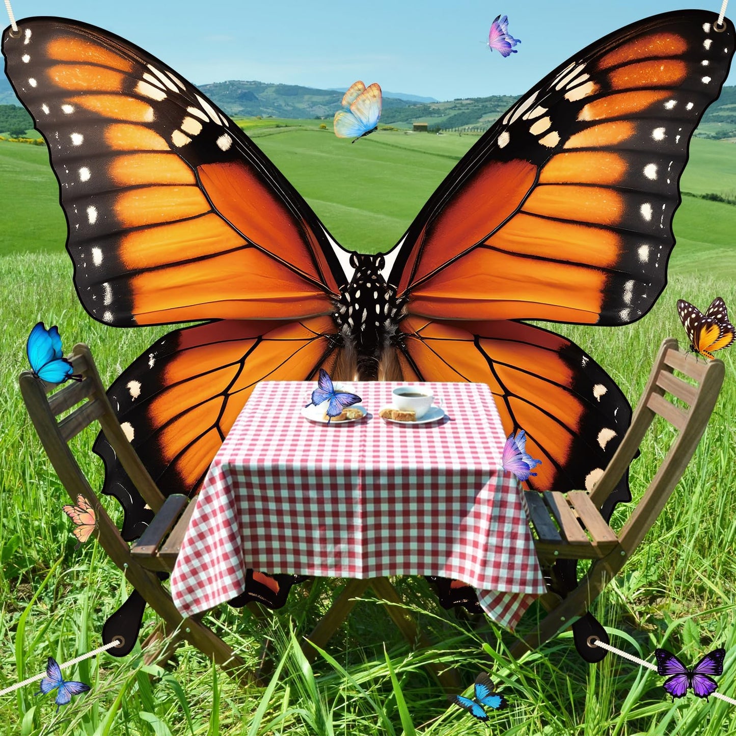 Butterfly Wings Backdrop Decoration Spring Monarch Butterfly Decor Photograph Background VBS Large Butterflies Party Hanging Banner Birthday Supplies for Women Girl Halloween Booth Photo Props Wall