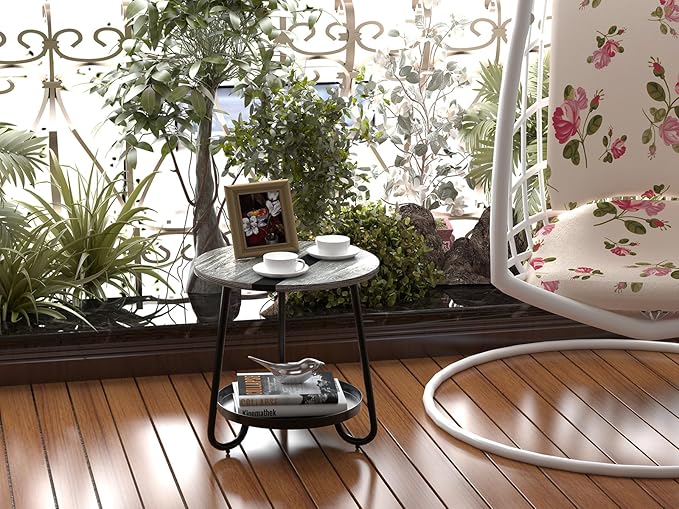 2 Tier Coffee Table in Living Room, Industrial Style Round Coffee Table