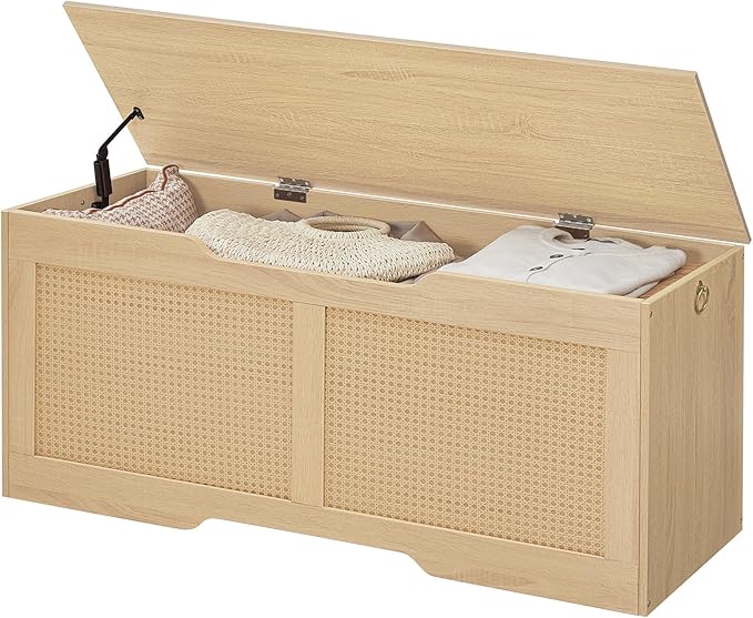 HOOBRO Storage Bench, 43.3" Toy Box, Rattan-Like Storage Chest, Sturdy Entryway