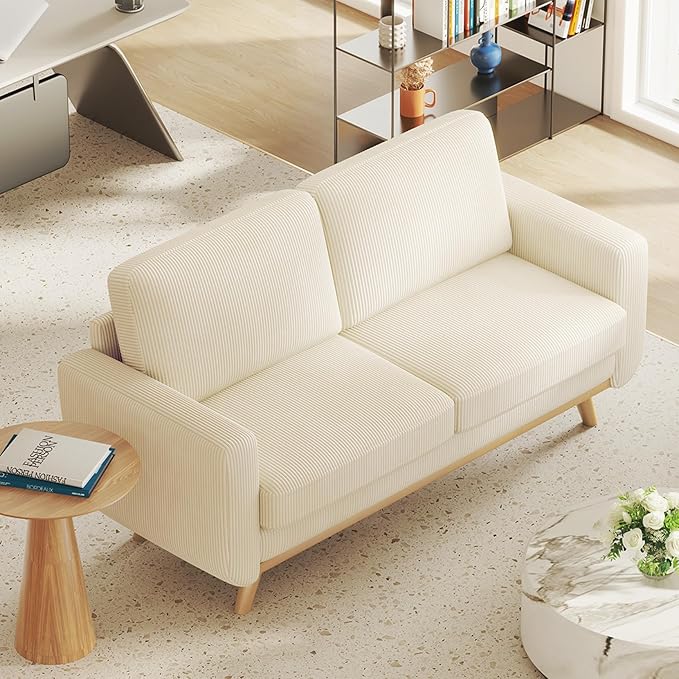 Vesgantti 68" Loveseat Sofa Beige, Comfy Corduroy Couch