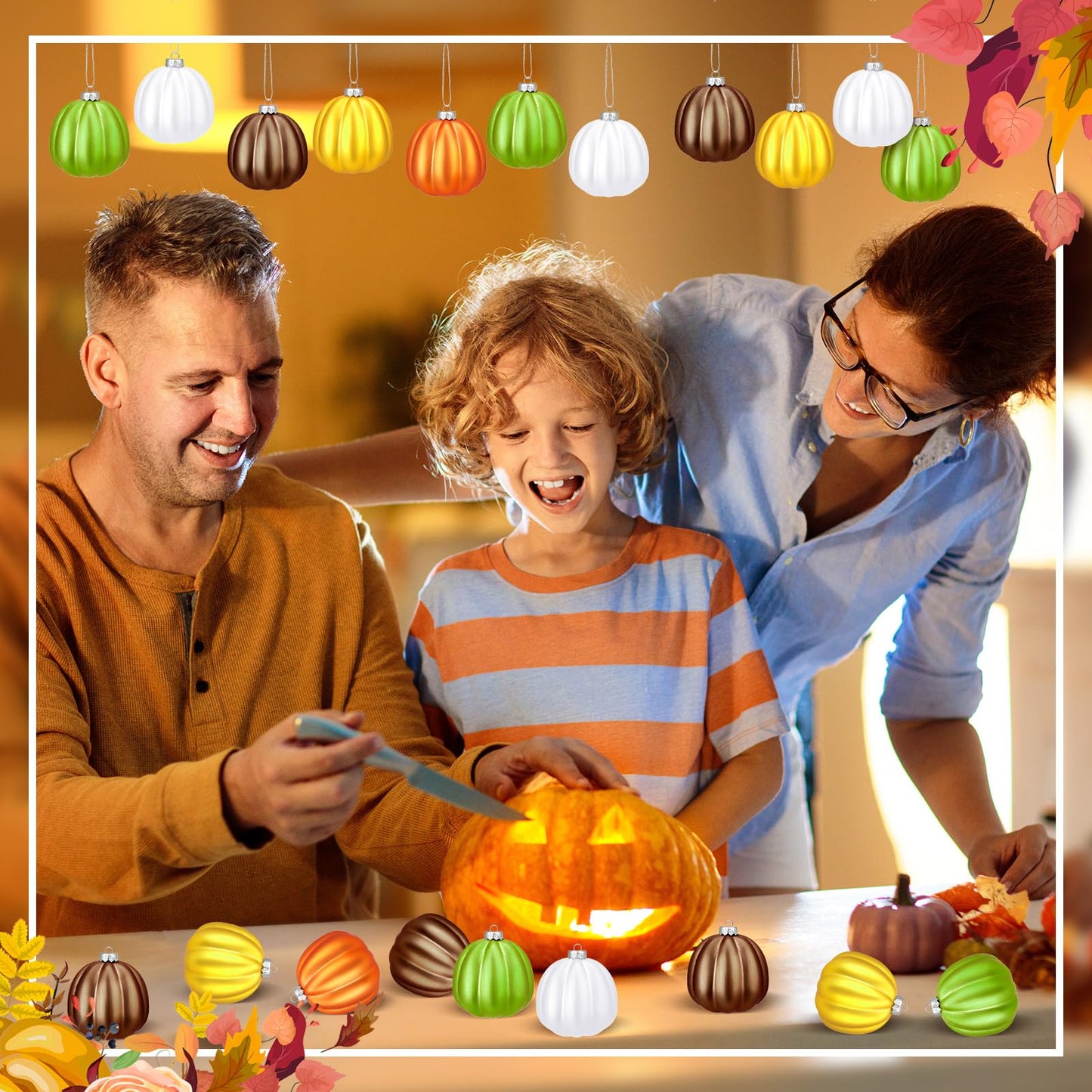 Tigeen 30 Pcs Thanksgiving Pumpkin Hanging Ornaments Fall Mini Pumpkin Hanging Tree Ornaments Ball Decorations for Tree Thanksgiving Harvest Party Halloween Home Decor (Cute)