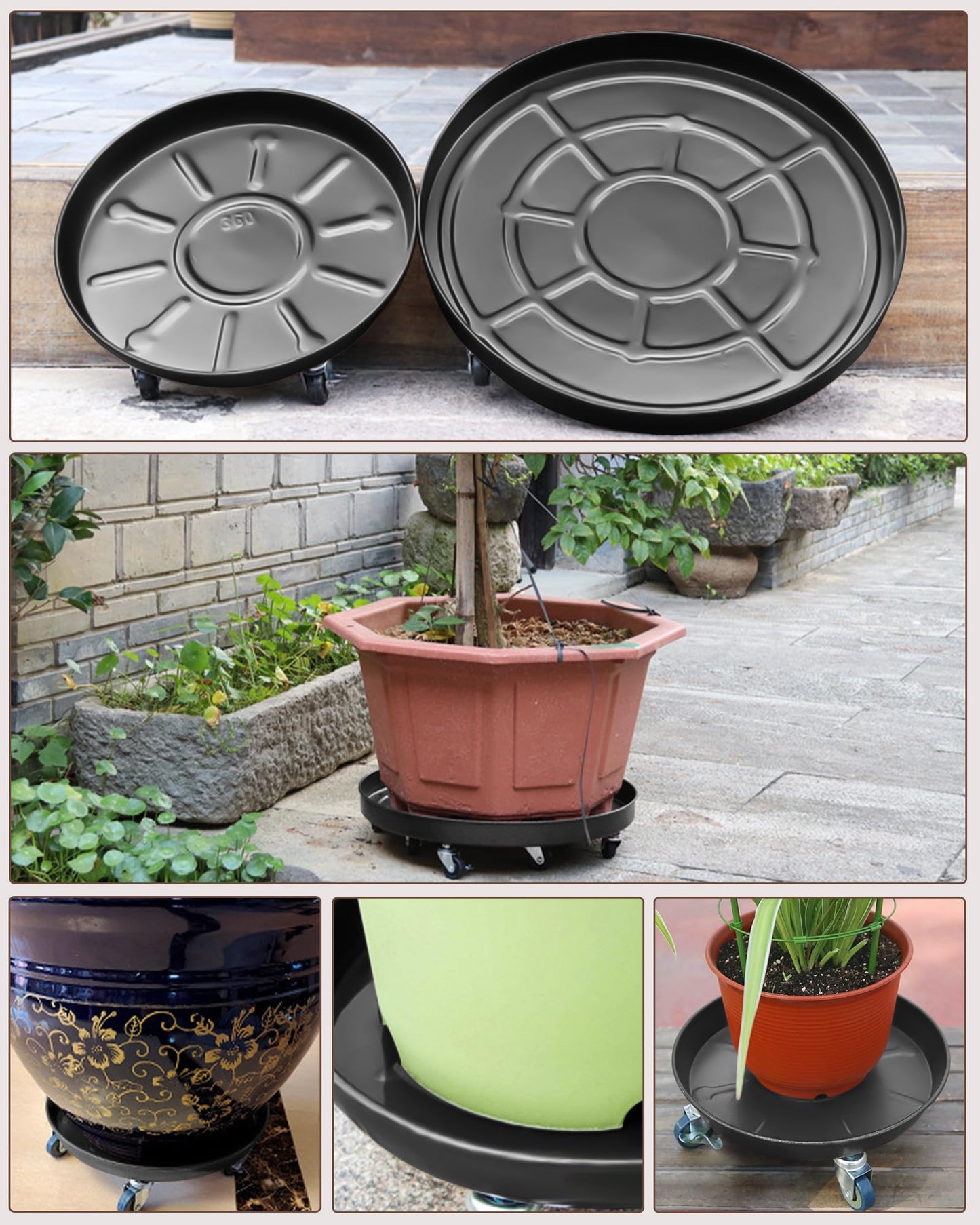 Tadpolebaby Heavy-Duty Plant Caddy with Wheels 14 Inch, 360° Lockable Caster,Outdoor Rolling Plant Dolly That is Not Easily Rusted, Indoor Metal Plant Cart with Rollers, Plant Pot Trolley, Black 3Pack