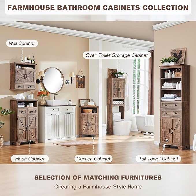 ACCOHOHO Over The Toilet Storage Cabinet, Farmhouse Bathroom Cabinet