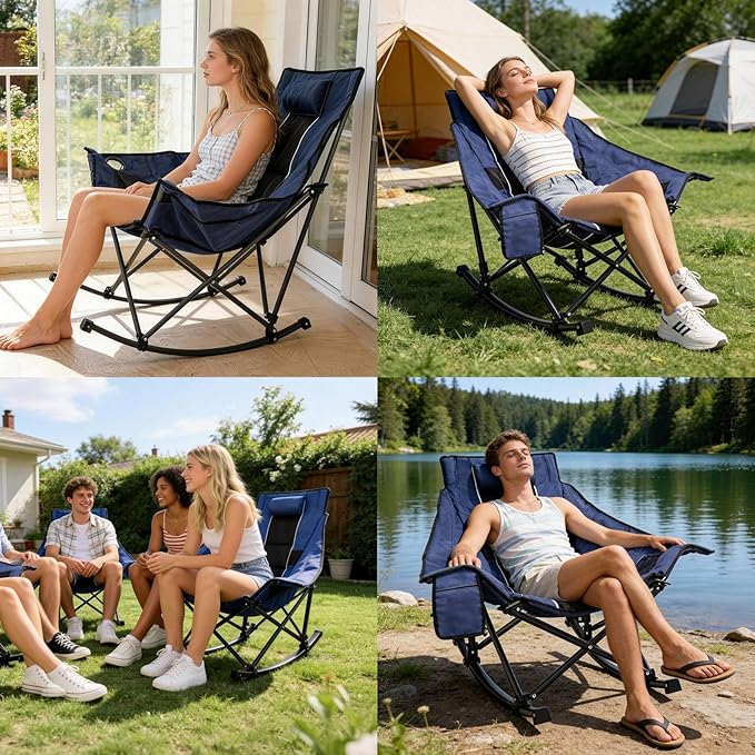 Suteck Oversized Rocking Camping Chair, Thick Padded Folding Rocking Chair