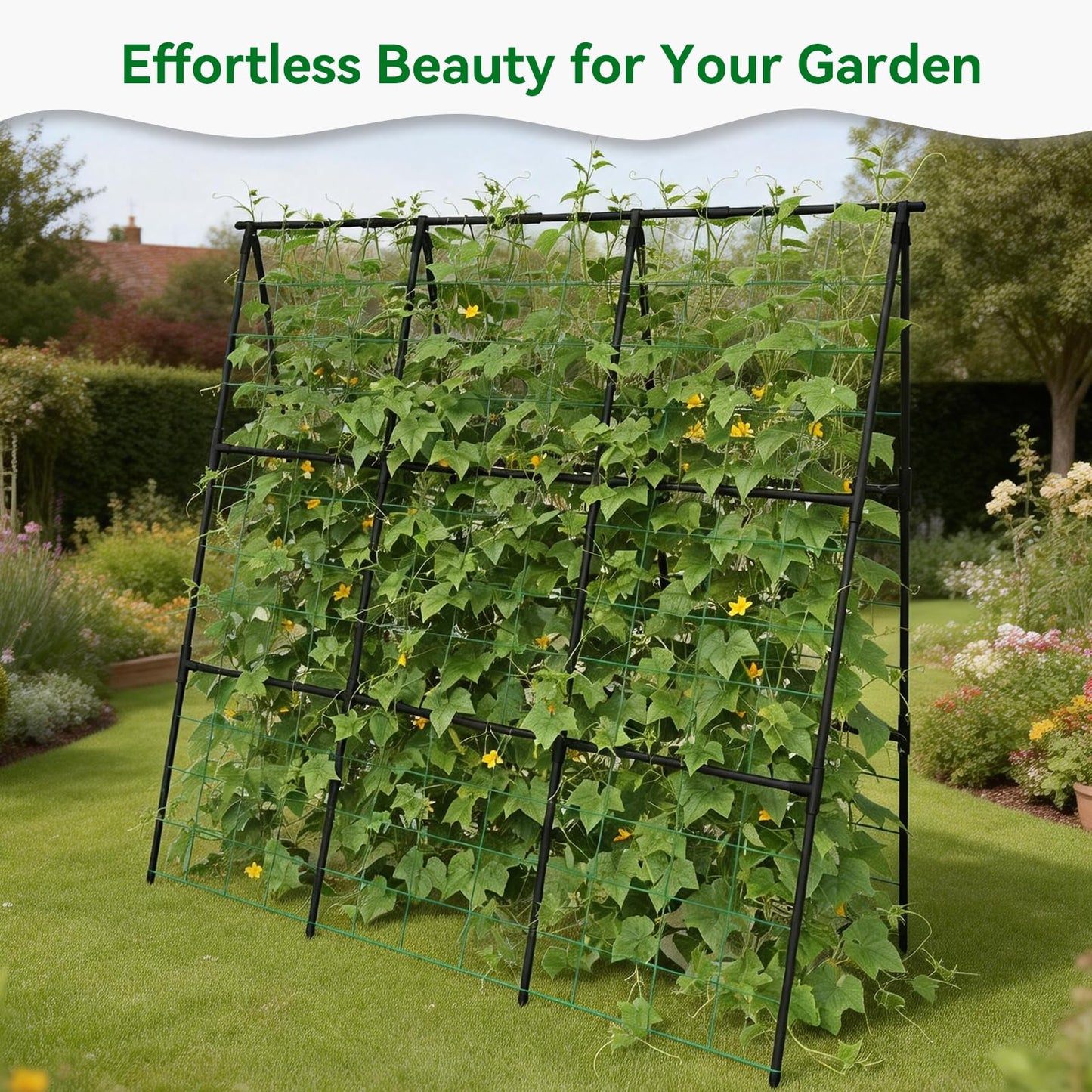 Trellume Cucumber Trellis - 49.4"*49.4" Metal Garden Trellis for Climbing Plants, Garden Trellis with Plastic-Coated Steel Pipe, A Frame Trellis for Cucumbers, Peas, Morning Glories(Black)