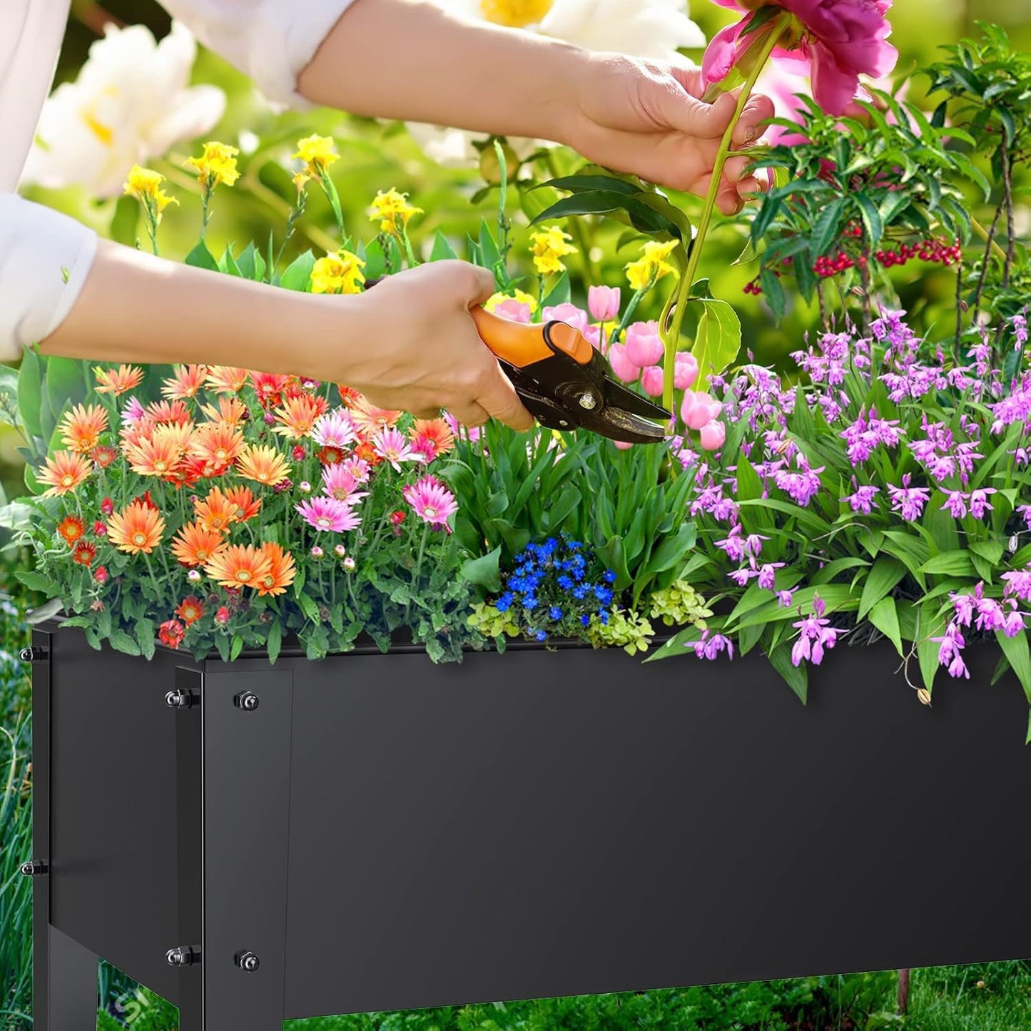 Highpro Raised Garden Bed with Wheels and Legs for Outdoor Use, Mobile Elevated Planter Cart for Vegetable Herbs Flowers Potted Plants, Black