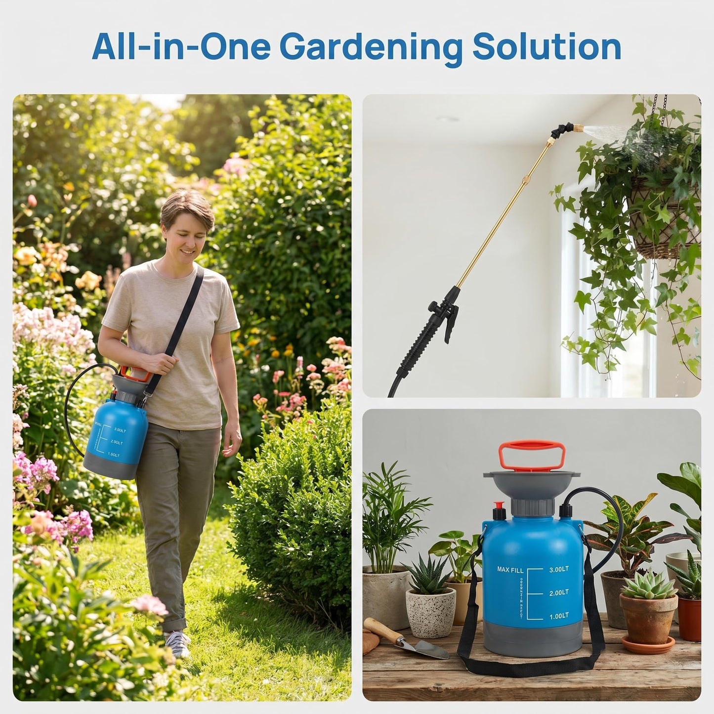 3L Blue Hanging Plant Waterer with Telescopic Wand, Long-Reach Watering Can Sprayer for Hard-to-Reach High Baskets & Wall Planters, Indoor/Outdoor Garden Tool