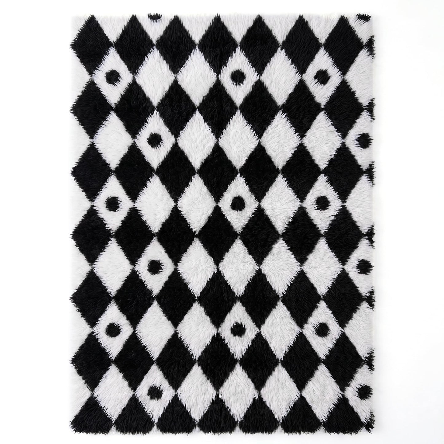 PureCozy Checkered Rug 6x9 Fluffy Shag Living Room Black and White Area Rug Modern Washable Carpet Soft Shaggy Non Slip Indoor Plush Fuzzy Rugs for Bedroom Dorm Office Home Aesthetic Decor