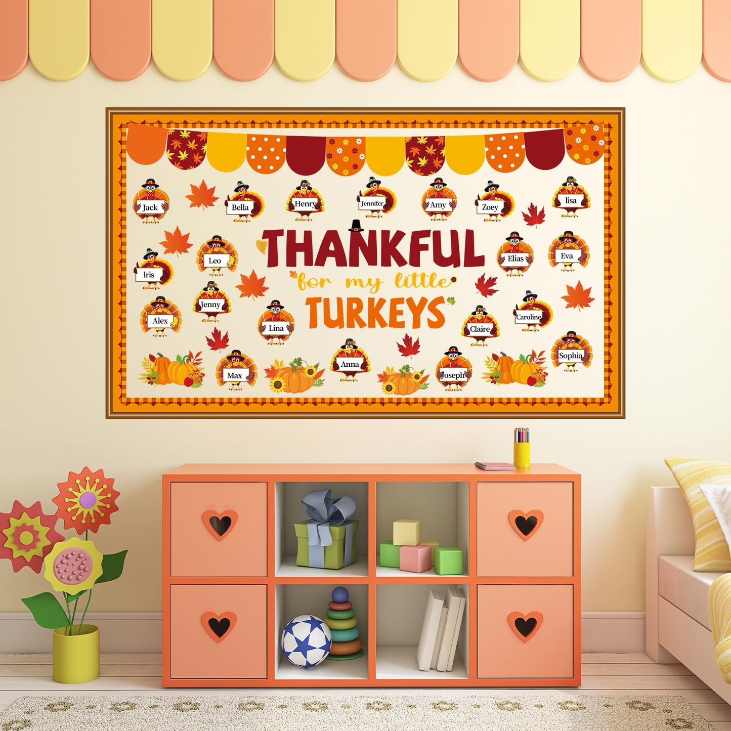 Thanksgiving Turkey Bulletin Board Set Thankful Classroom Decoration My Little Turkeys Paper Cutouts DIY Fall Crafts Bulletin Board Border for School Wall Autumn Decor Teacher Supplies