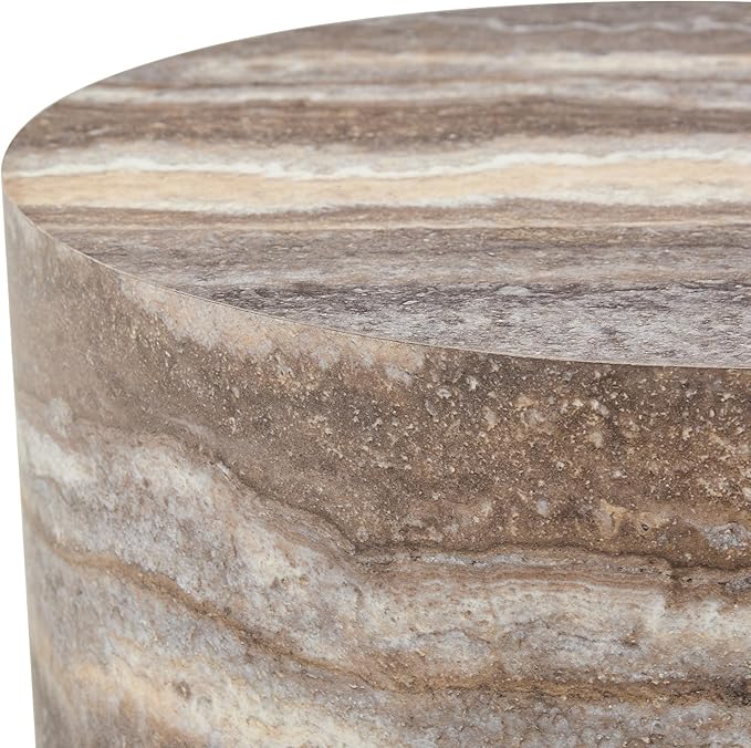 Round Coffee Table, 23.6" Modern Grey Faux Marble Drum Coffee Table, Round
