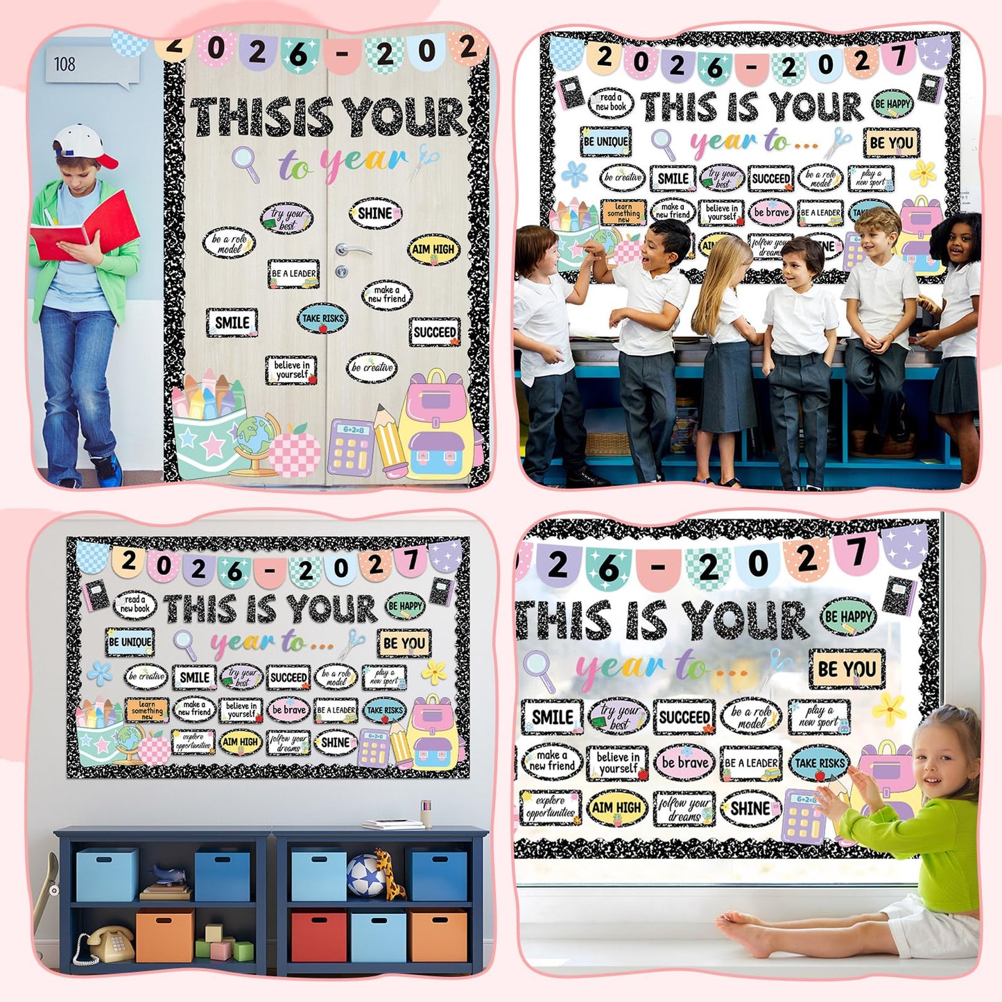 This is Your Year Bulletin Board Set Composition Notebook Classroom Decoration Inspirational Positive Affirmation Cutouts Welcome Back to School Bulletin Board for Office Chalkboard Wall Supplies