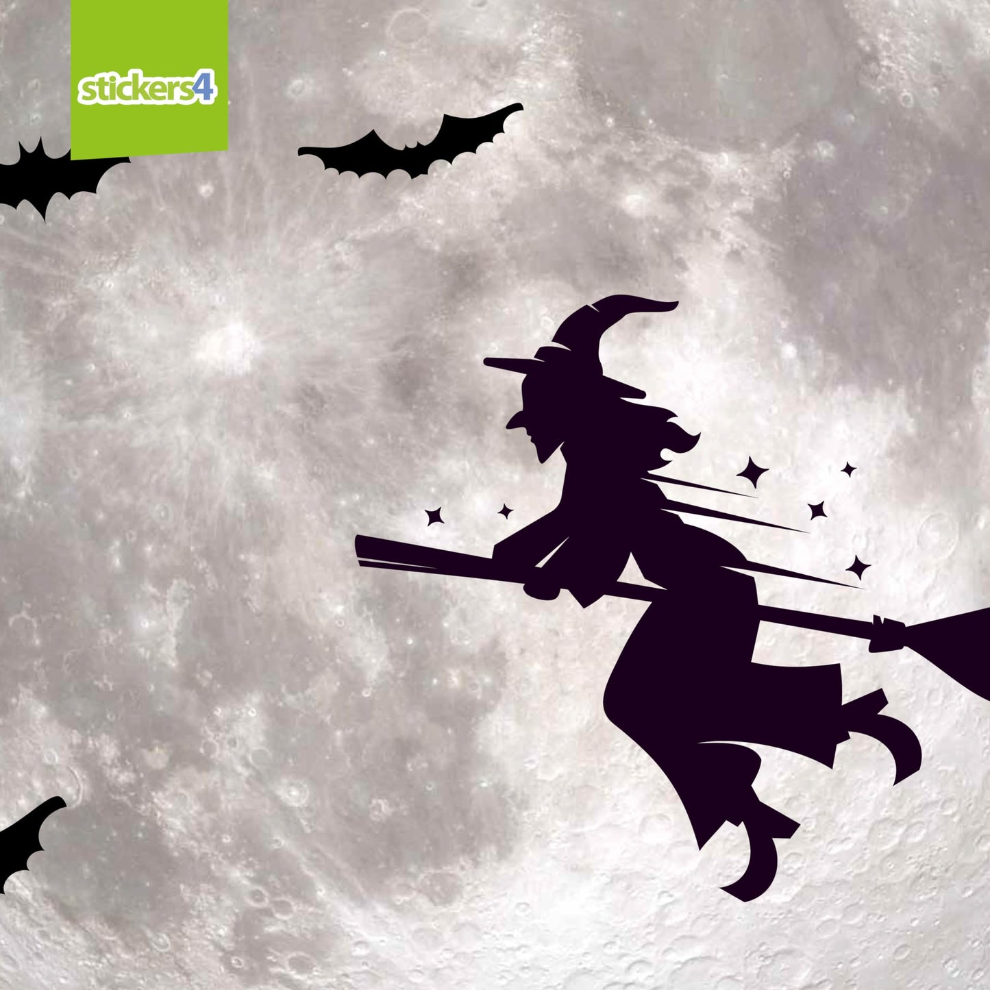 Large Halloween Window Clings for Glass Windows - 16" x 16" Moon Window Decal - Witch Clings Silhouette - Halloween Decorations