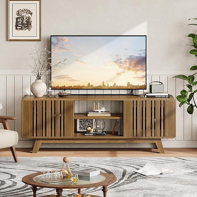 ONBRILL 63-Inch TV Stand for TVs up to 75 Inch, Mid-Century Modern Television