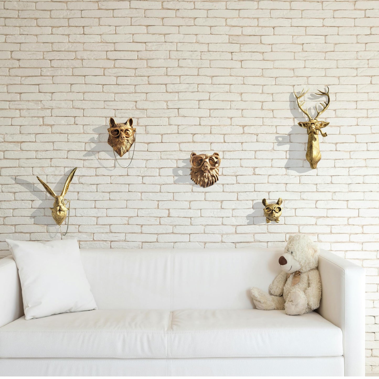 Artocery Brass Animal Head Wall Decor Gold Animal Heads Shaped Wall Hanging for Living Room Bath Room Kitchen Gardening Pub and Bar Decor for Wall Gift Ideas for Woman for Man (5pcs-brass)