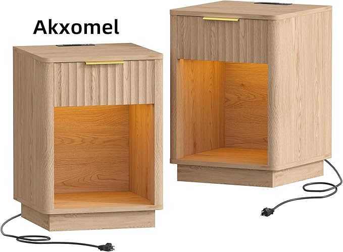 Akxomel Fluted Nightstands Set of 2, Wooden Night Stand