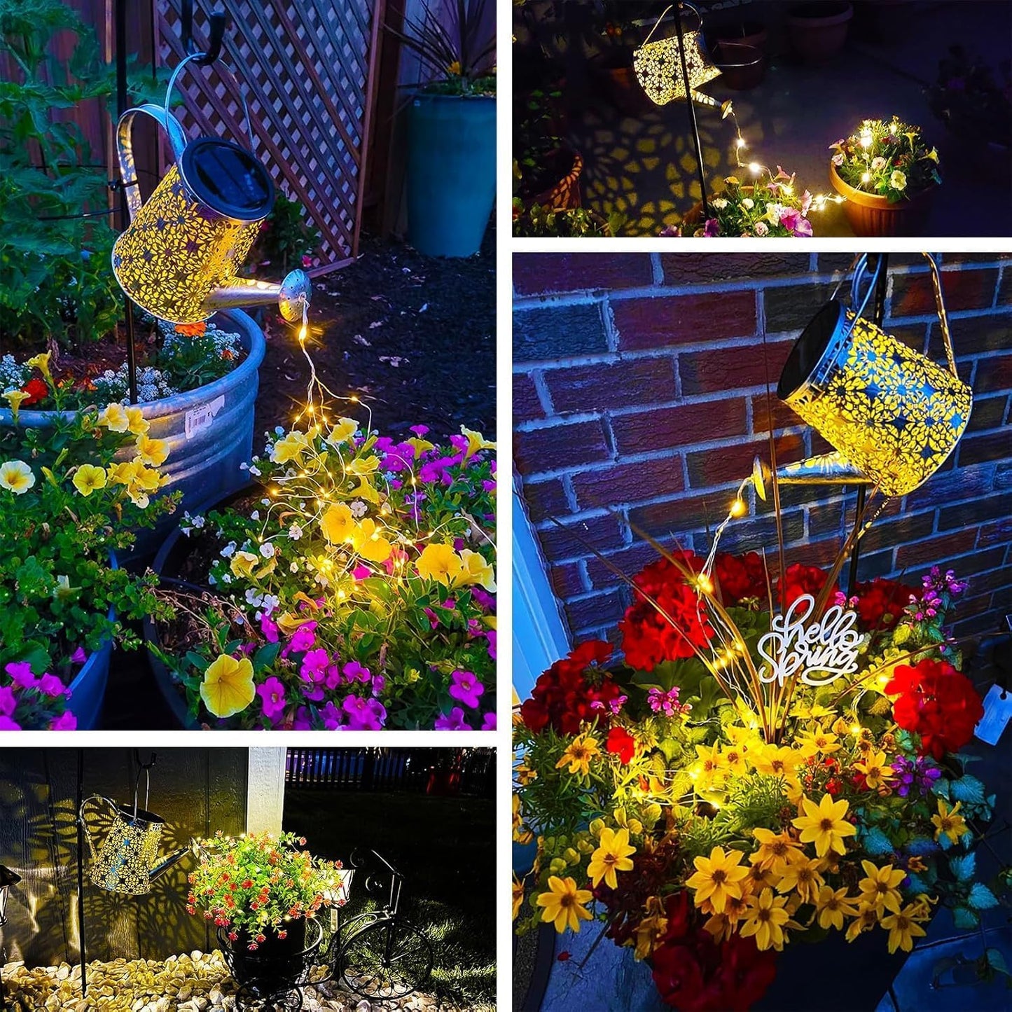 2 Pack Solar Watering Can Lights with Shepherd Hook,Solar Powered Watering Can Light, Waterproof Outdoor Garden Hanging Decoration(Classic).