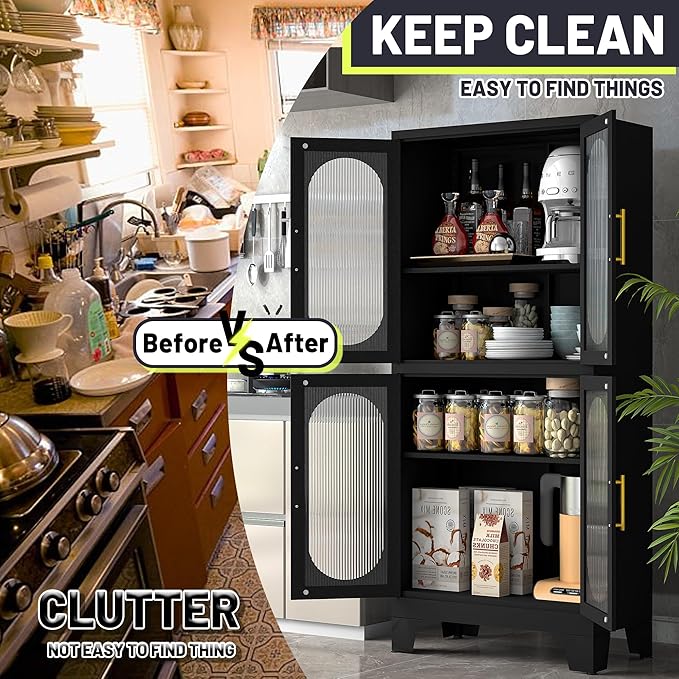 PAOFIN 61" Black Pantry Storage Cabinet, Kitchen Pantry Cabinet
