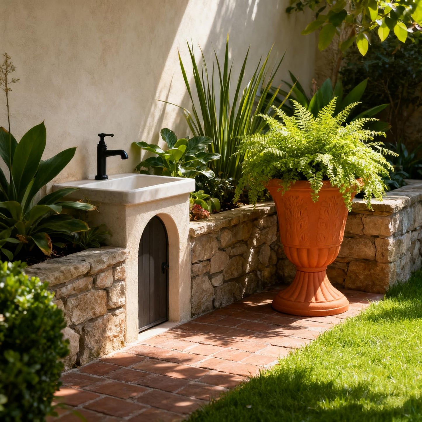 OUMUHE Set of 2 Goblet-Shaped Plastic Planter Urns, 16" H × 14.5" D Large Lightweight Durable Flower Pots, Decorative Indoor Outdoor Garden Patio Plant Containers (Terracotta)