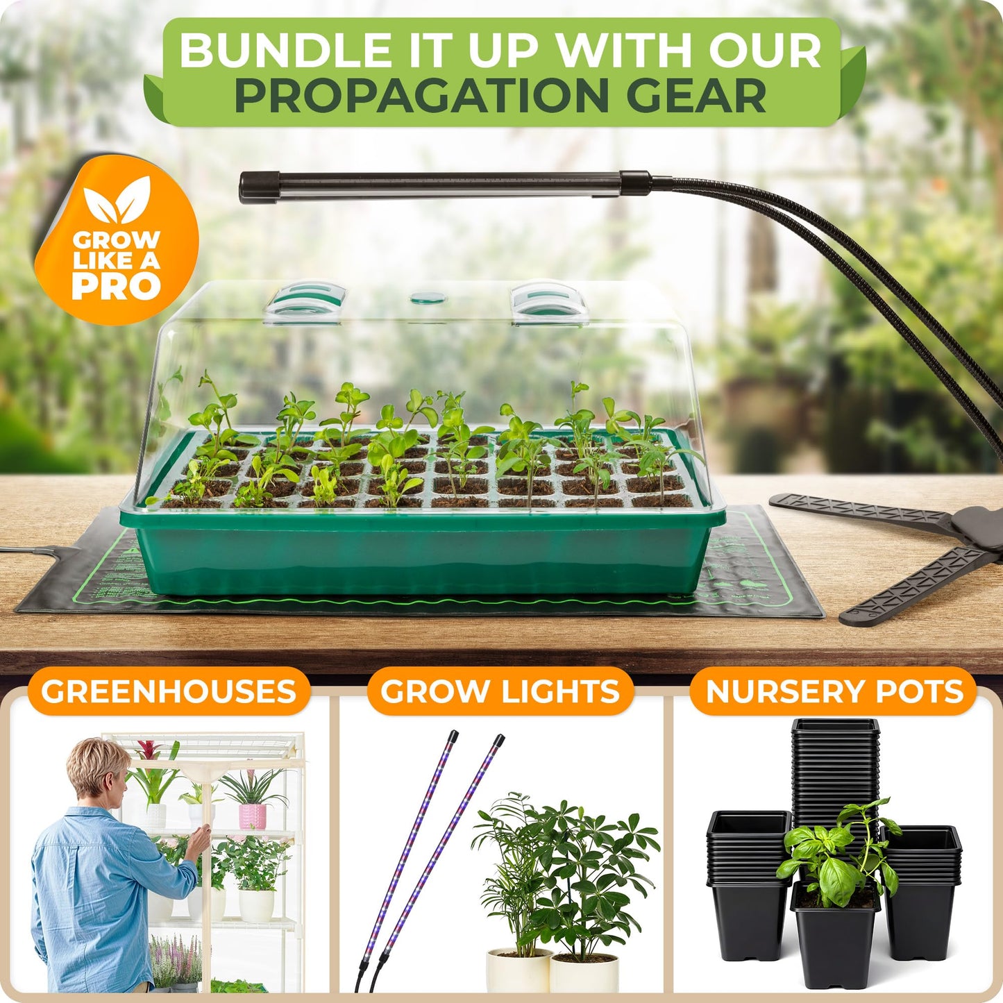CARPATHEN Seed Starter Tray - Seed Starting Tray with Hard Plastic Humidity Dome and 40 Cells for Seedlings - Plant Germination Trays Plant Starter Kit and Base Mini Greenhouse Germination Kit