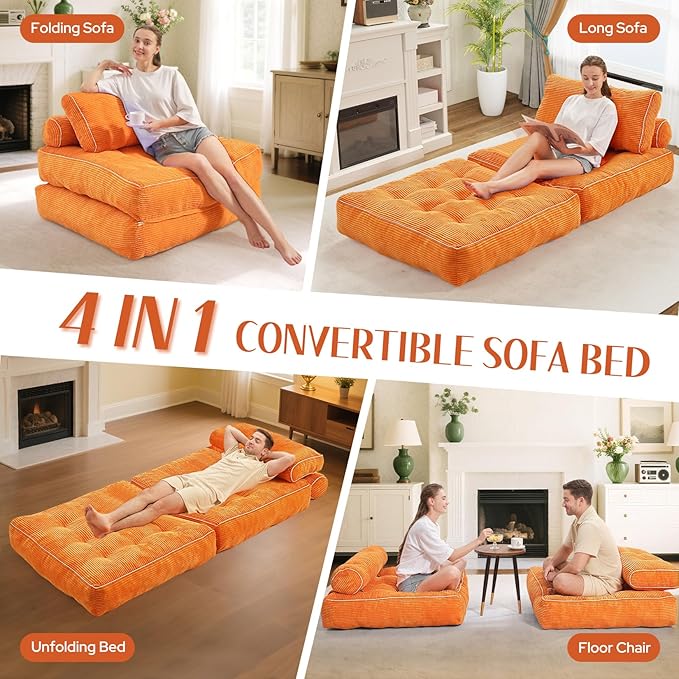 HABUTWAY Folding Sofa Bed, Convertible Sleeper Chair Bed w/Dual-Pillow & Handle