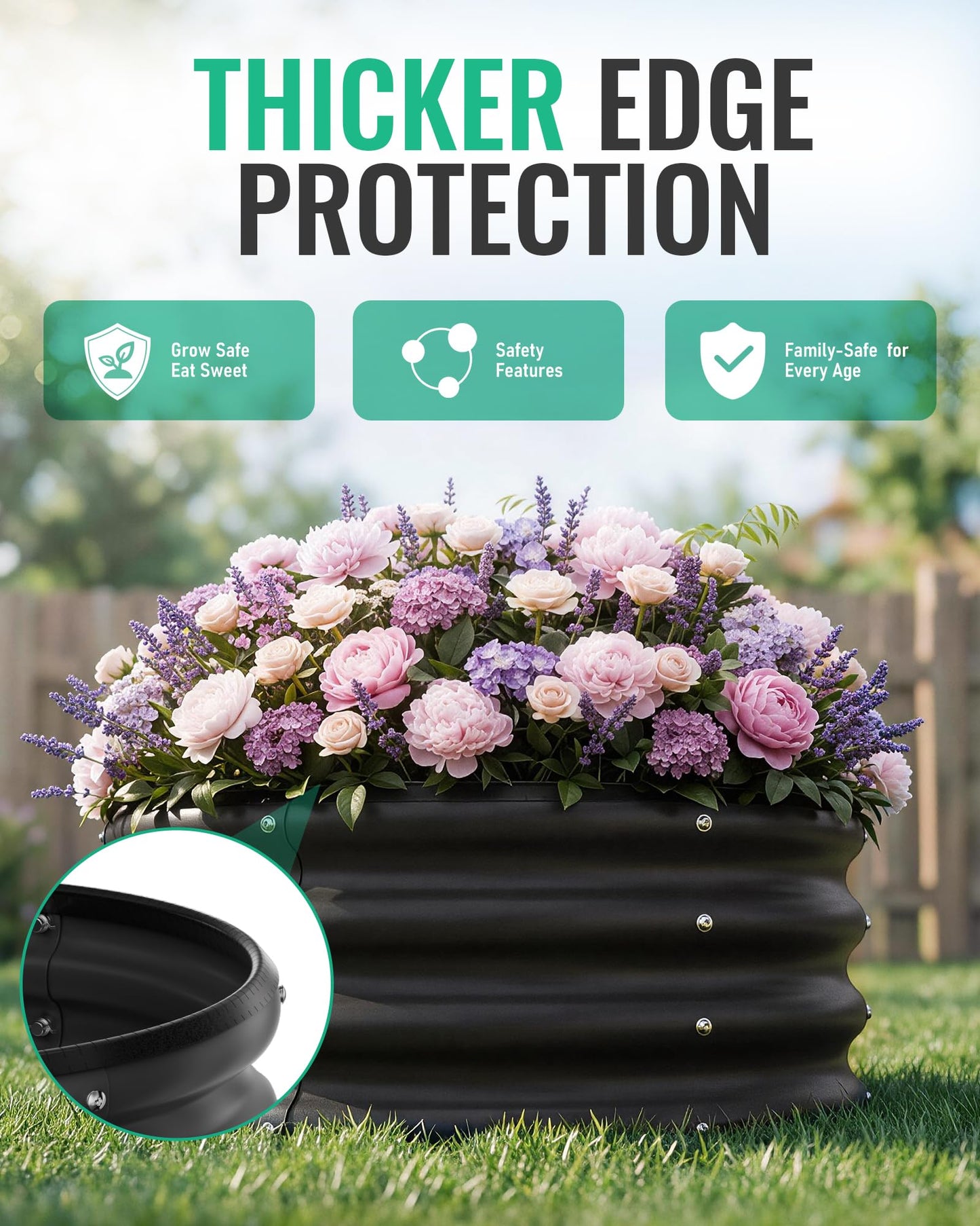 ZXZYHFTY Raised Garden Bed, 0.6 mm Galvanized Steel Round Planter Box with Open Bottom, Black, 2 x 2 x 1 FT, 2 Pack
