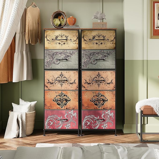 WLIVE Fabric Dresser, 5-Drawer Tall Dressers