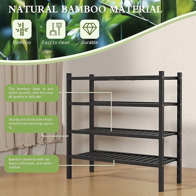 ROMGUAR CRAFT 4 Tier Bamboo Shoe Rack