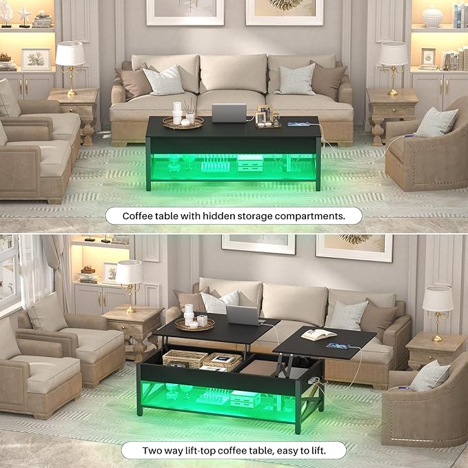 Aheaplus Black Lift-Top Coffee Table