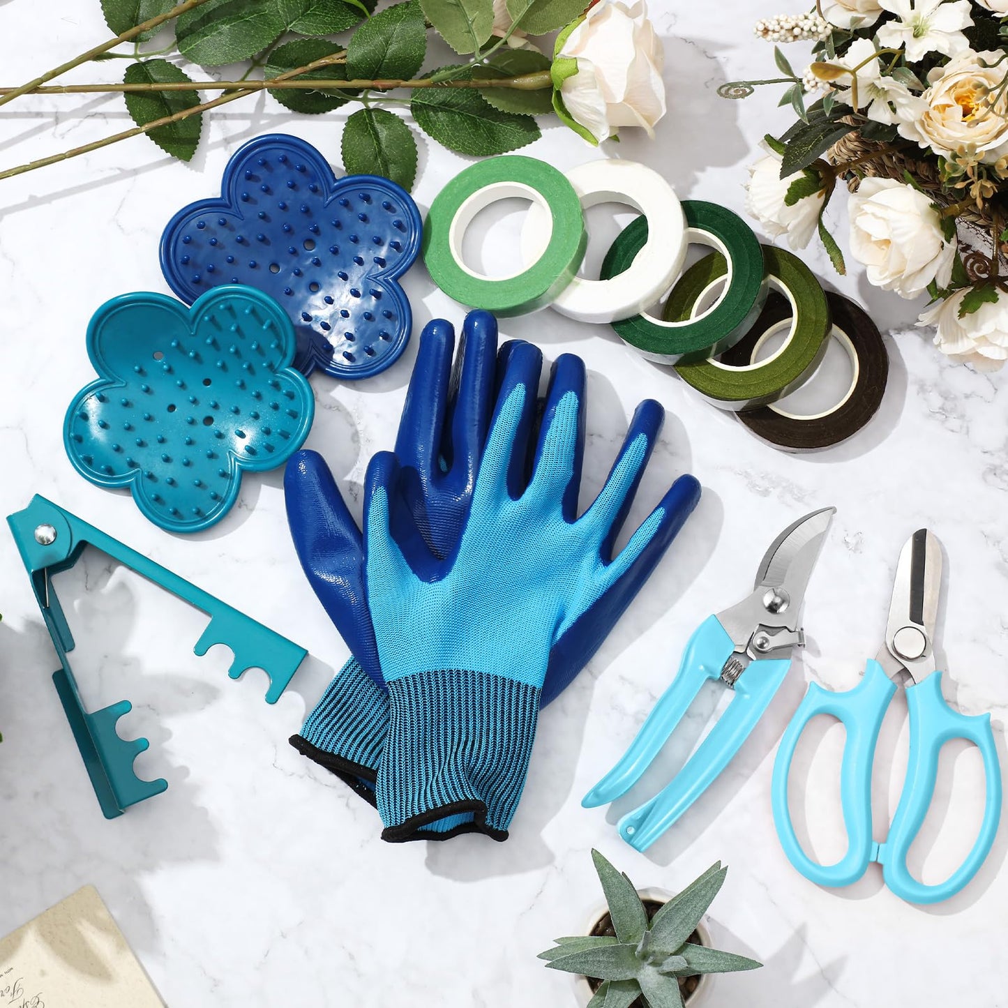 WILLBOND Gardening Gift Set for Women, Mother's Day Floral Arrangement Kit with Pruning Shears, Thorn Remover, Gloves and Floral Tape, Garden Tool Gift Kit for Mom, Wife, Garden Lovers(Blue)