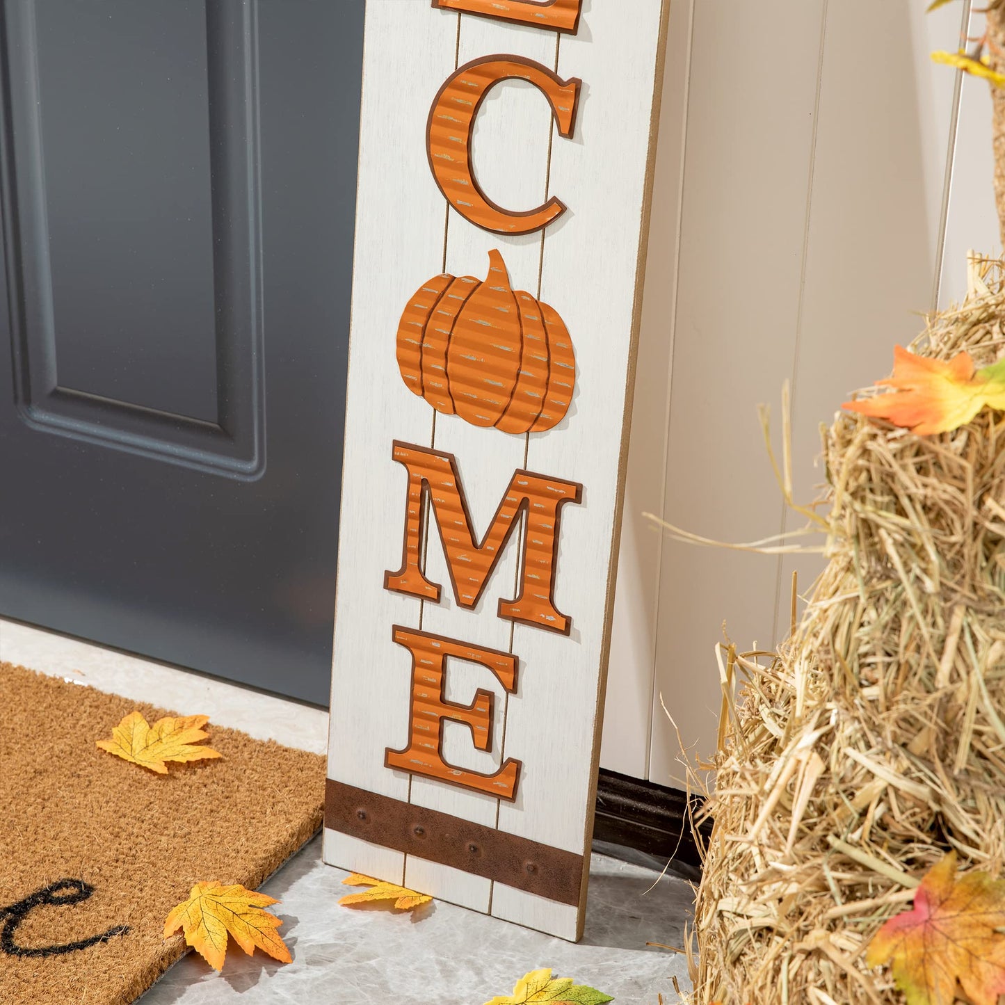 Glitzhome 42"H Fall Wooden Pumpkin Welcome Porch Sign for Fall Harvest Thanksgiving Autumn Indoor Outdoor Front Porch Decoration