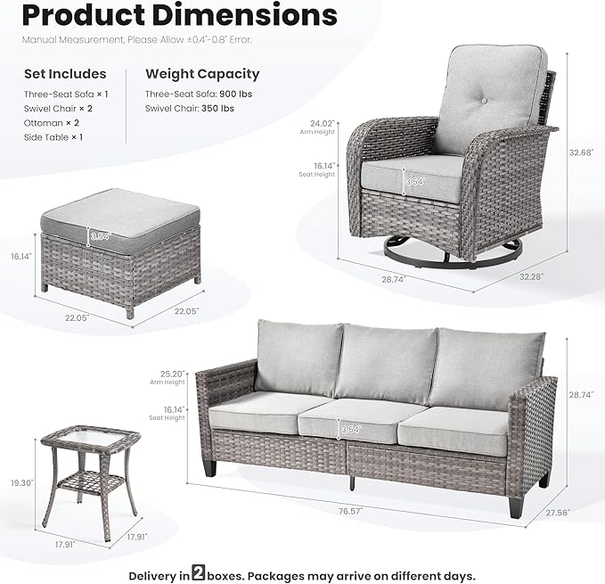 ovios 6 Pieces Patio Furniture Set, Outdoor Wicker Sofa Couch
