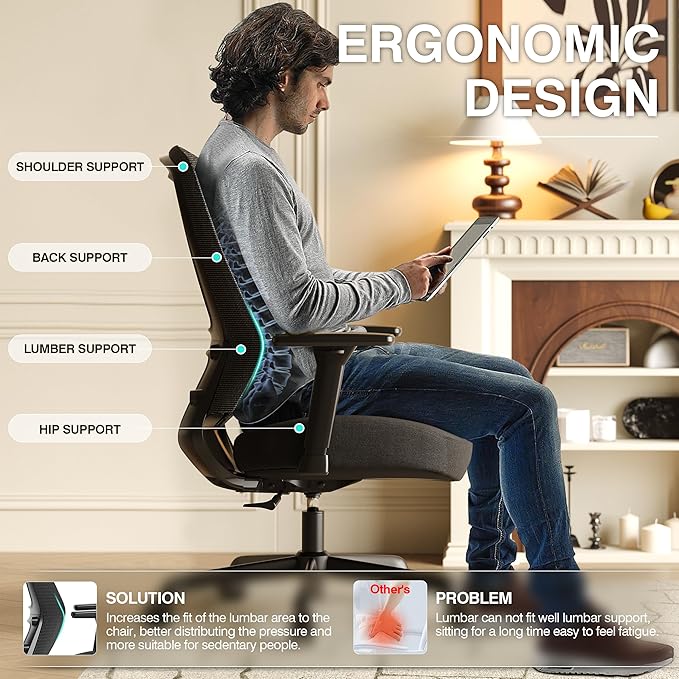 ELABEST Mesh Office Chair, Ergonomic Computer Desk Chair, Sturdy Task Chair-