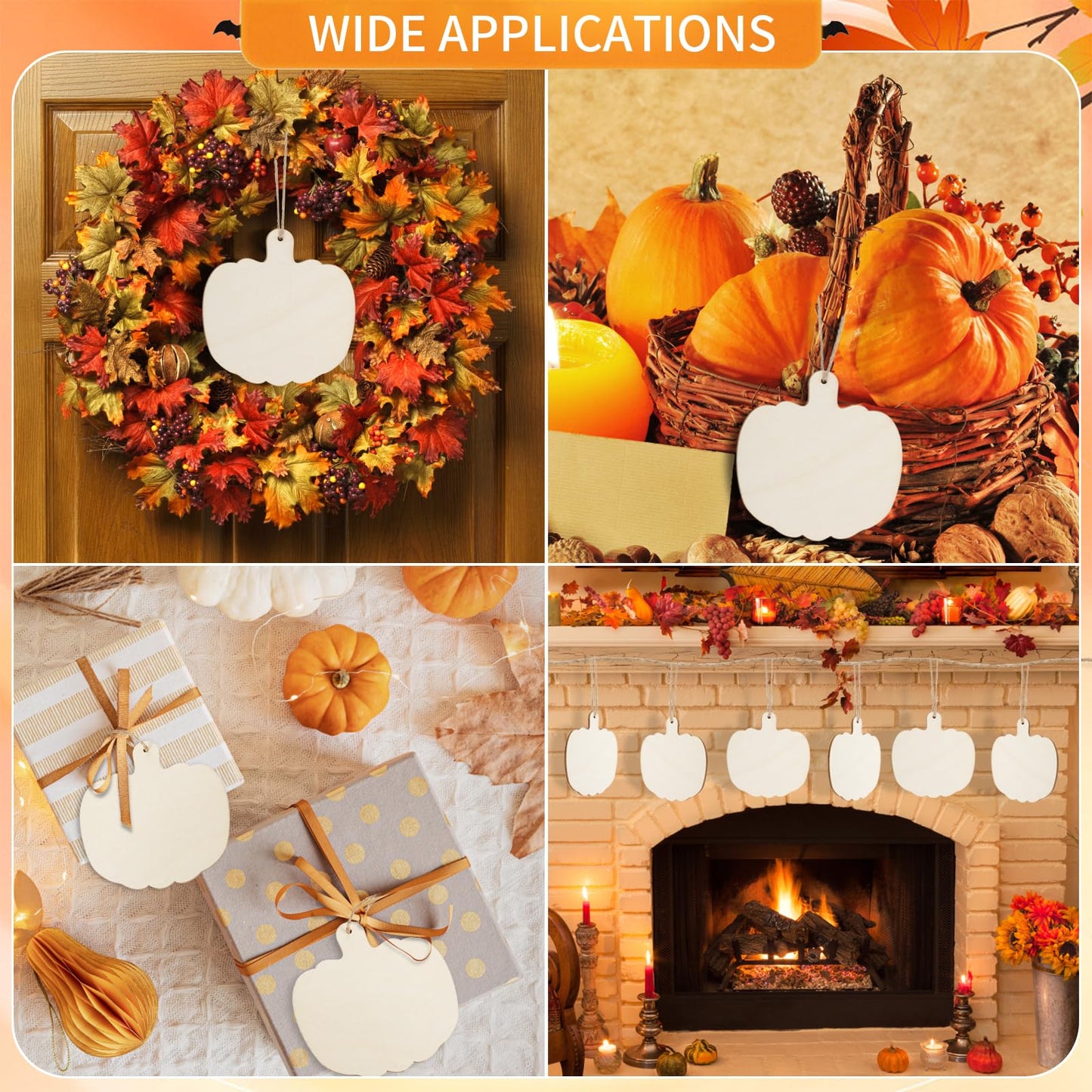 60 Pcs Wooden Pumpkin Cutouts Unfinished Pumpkin Wood Slices Blank Fall Wood Cutouts with Hole Wood Thanksgiving Hanging Ornament with Rope for DIY Crafts Halloween Autumn Harvest Decor,3.86x3.94