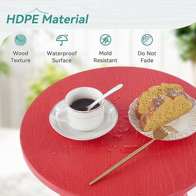 HDPS Outdoor Side Table, Small Round Side Table Weather-Resistant, Outdoor Side