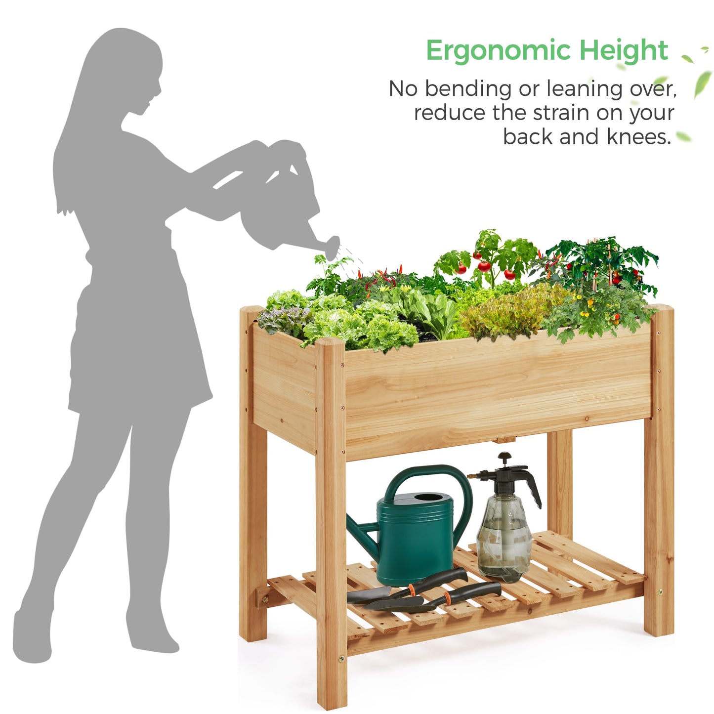 Yaheetech 34x18x30in Horticulture Raised Garden Bed Planter Box with Legs & Storage Shelf Wooden Elevated Vegetable Growing Bed for Flowers, Plants, Backyard, Patio, Balcony, Light Brown