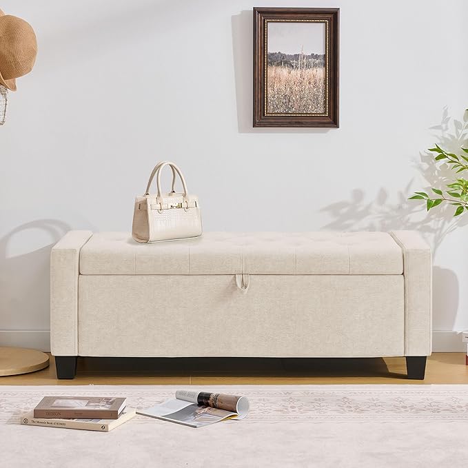Huatean Home 43" Ottoman with Storage, Storage Ottoman Bench with Safety Hinge