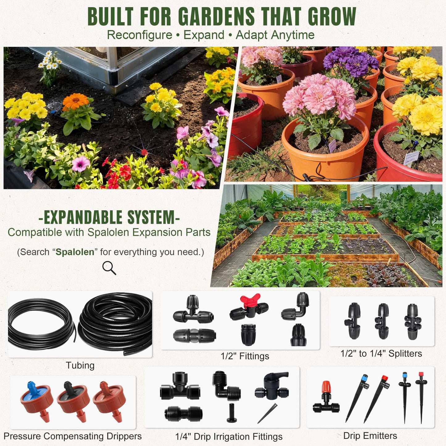 66FT Drip Irrigation System Kit Dual-Zone Garden Atomizing Watering System with 20 Copper 360° Adjustable Bendable Nozzles, Y-Splitter, Leak-Proof 1/4" Misting System for Garden Greenhouse Raised Beds