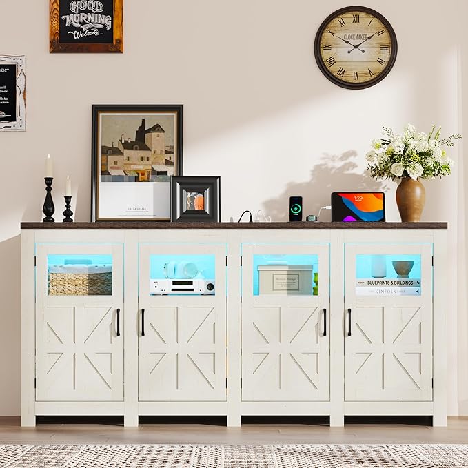 74" Large LED Farmhouse TV Stand