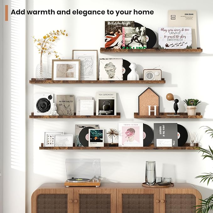 Fun Memories Picture Ledge Shelves Set of 2, 55 Inch Rustic Wall Mounted