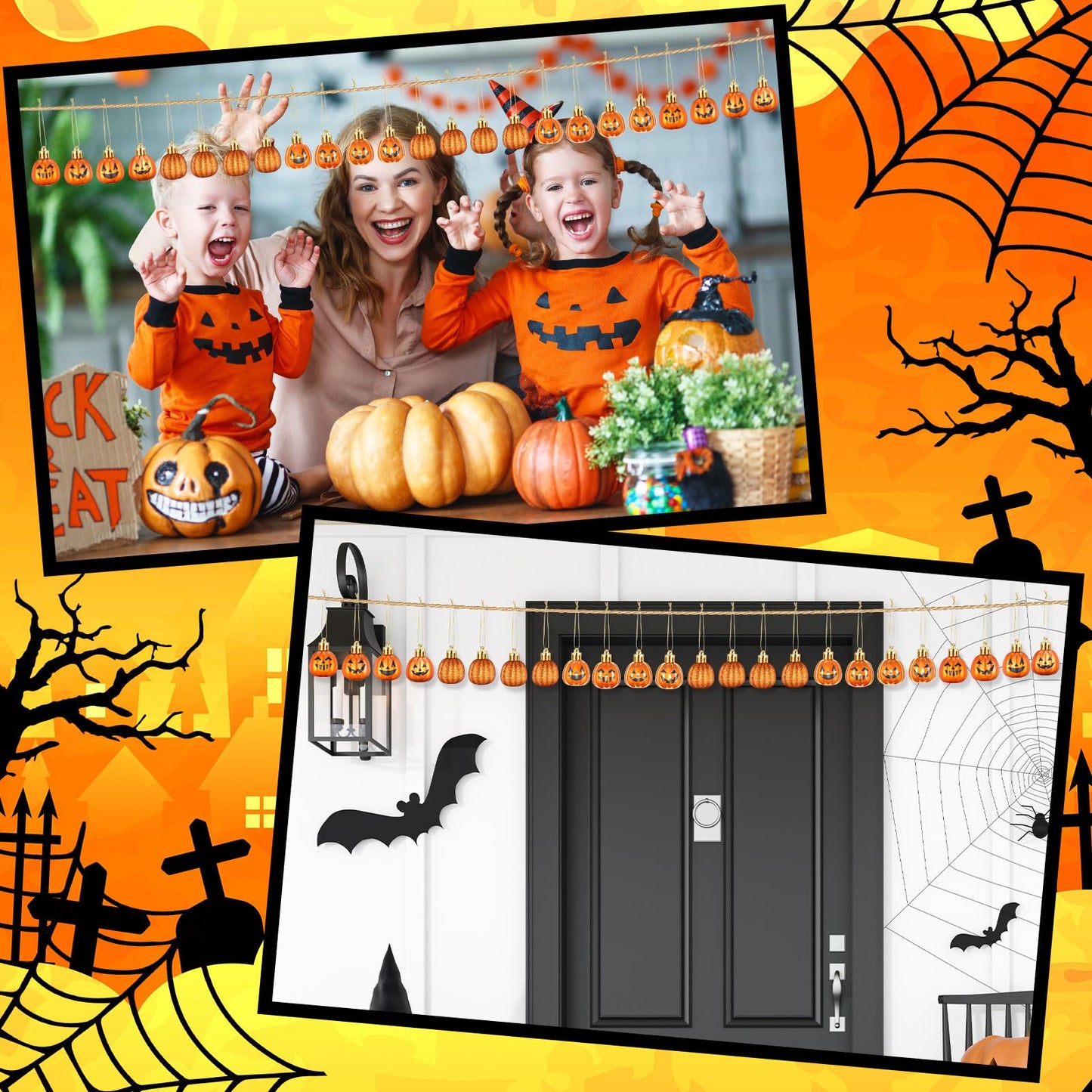 Realspring 36 Pcs Halloween Hanging Pumpkin Ornaments Spooky Mini Halloween Ball Ornaments with Expression Hanging Mini Pumpkin Wall Decor Scary Decorations for Tree Party Supplies