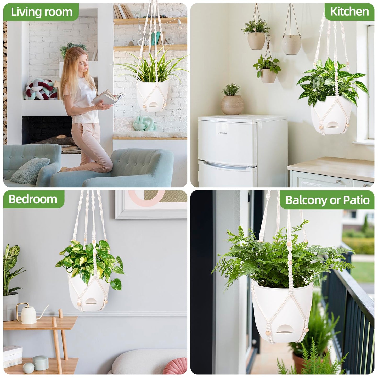 2-Pack 5.7-Inch Self-Watering Hanging Planters for Indoor & Outdoor Plants,34Inch Macrame Hanger Plant Pots Indoor with Drainage,Small Hanging Planters & Baskets,With Two Sets of Hooks(Pure white)